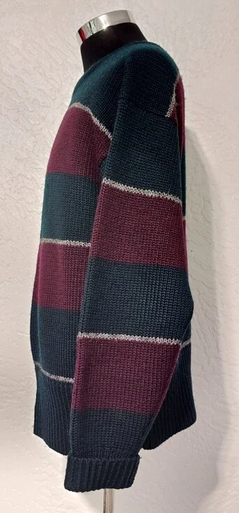 Vintage Polo Ralph Lauren Sweater Wool Handknit Colorblock Crewneck Large 90s